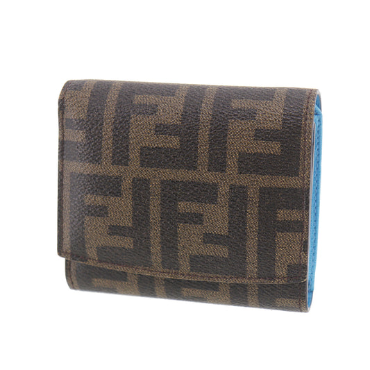 FENDI Zucca Bi-fold Wallet Brown PVC Leather #CU206