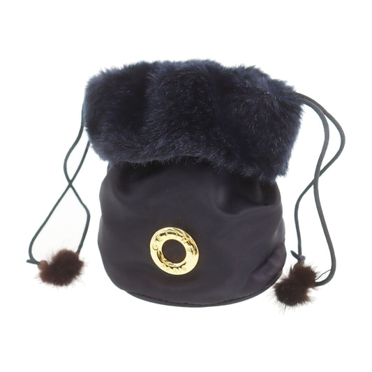 CELINE Drawstring Pouch Black Nylon Far #AG802