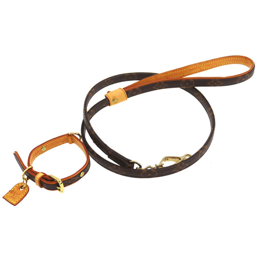 Louis Vuitton LV Collier Baxter Dog Collar MM & Dog Leash MM Monogram #CY753