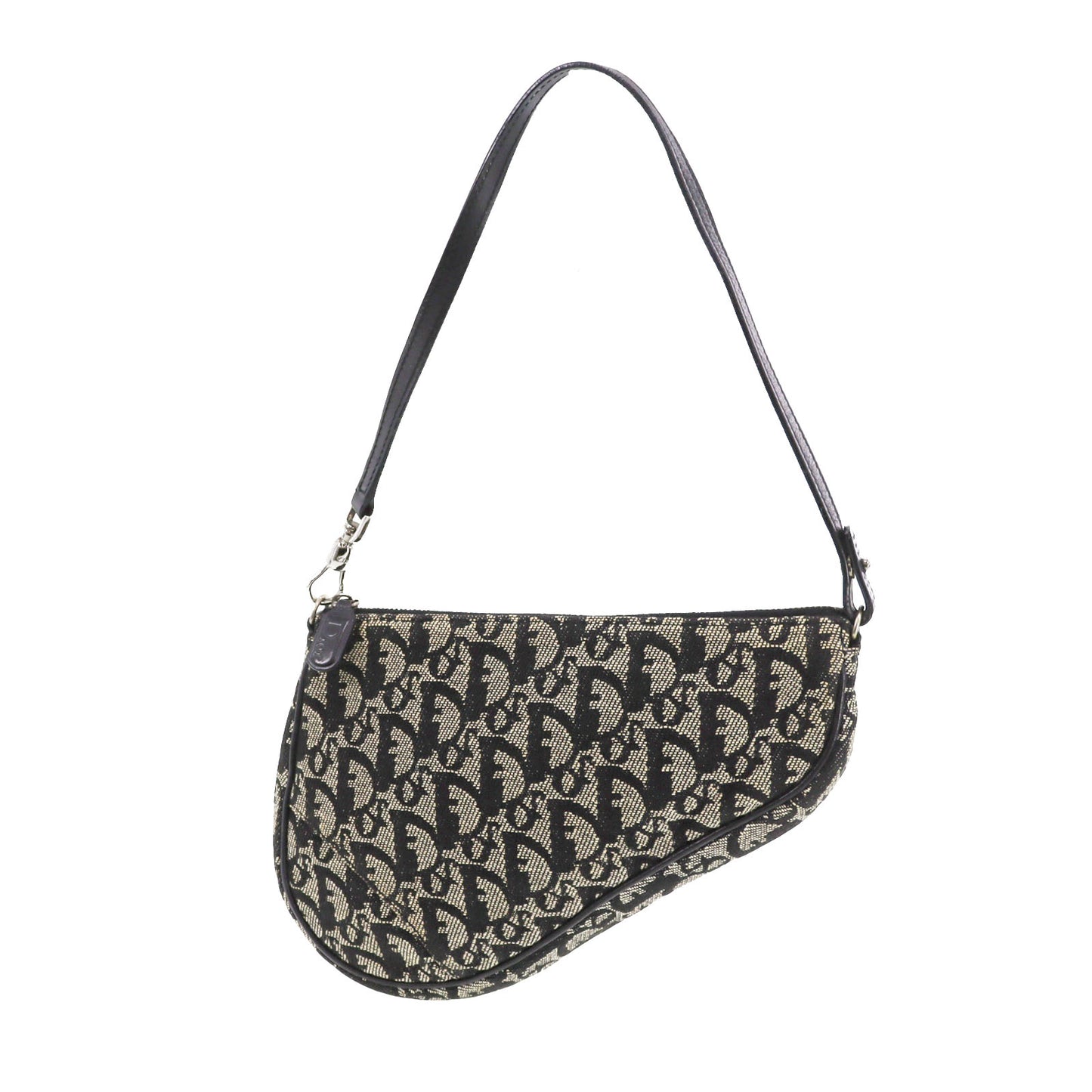 Christian Dior Trotter Saddle Bag Handbag Black Canvas #CN281