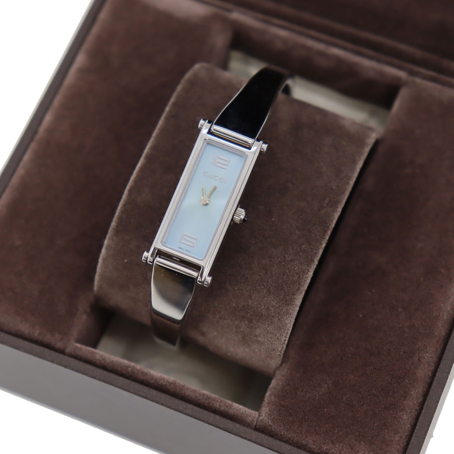 Gucci 1500L Bangle Watch Silver Light Blue Stainless Steel #CF825