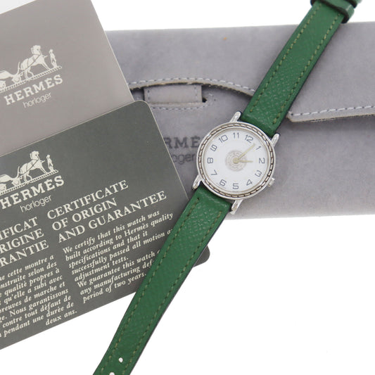 HERMES Ladies Watch Serie Green Silver 276071 #CX794