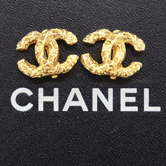 CHANEL CC Logos Earrings Gold Clip-On 95A #AE654
