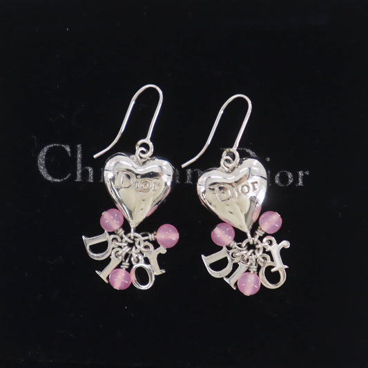 Christian Dior Heart Hook Pierced Earrings Silver Plated #ED419