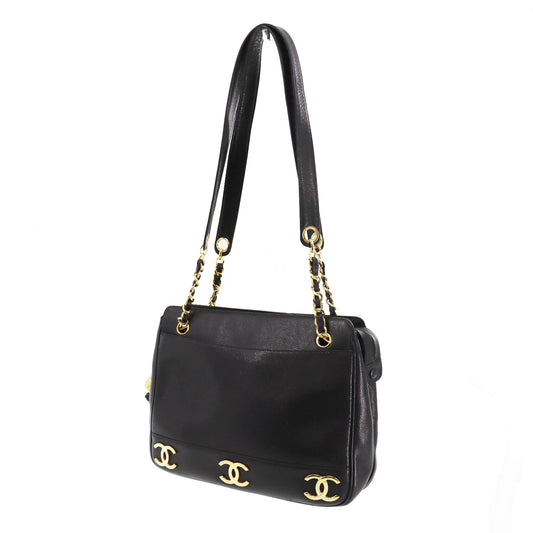 CHANEL CC Shoulder Bag Black Caviar Skin Leather #CG492