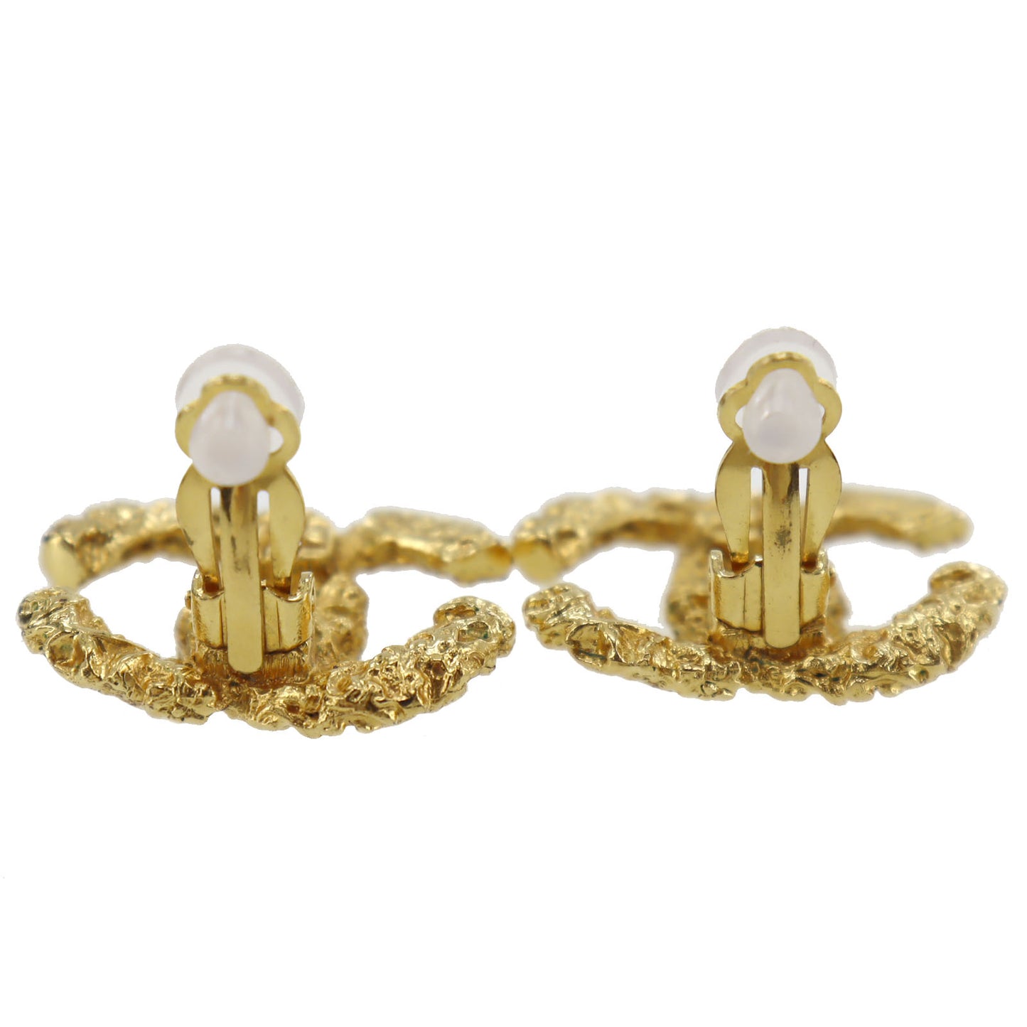 CHANEL CC Logos Earrings Gold Clip-On Vintage 03A #AH27