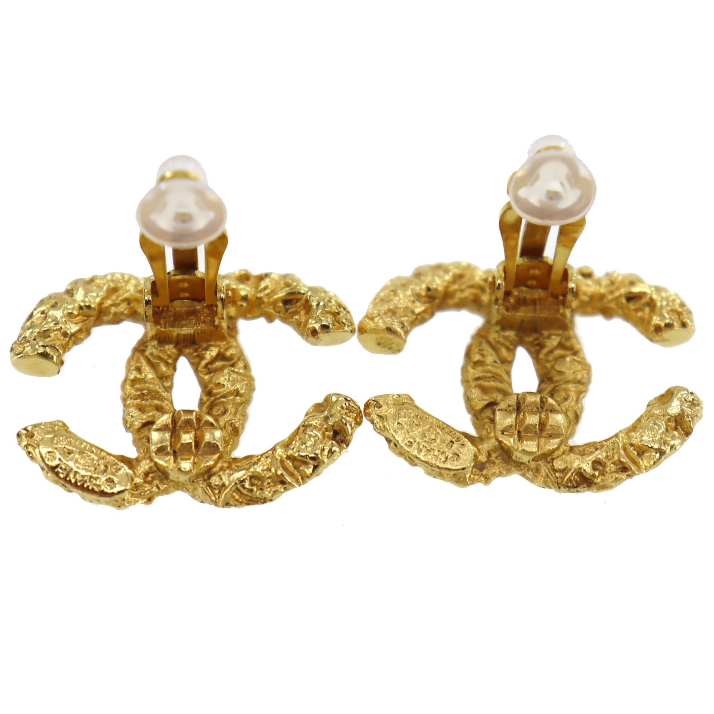 CHANEL CC Logos Earrings Gold Clip-On Vintage 03A #AH27