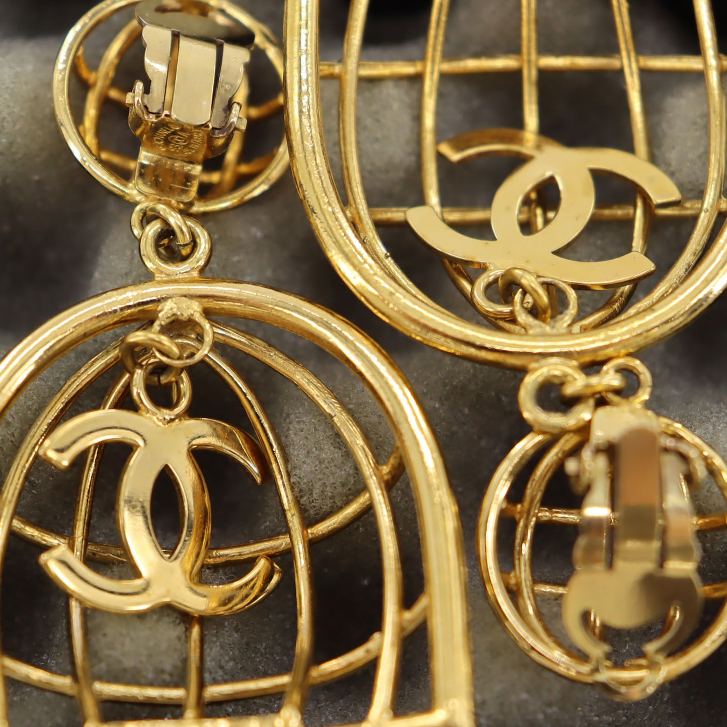 CHANEL CC Logo Earrings Gold Clip-On 93 A #BU537