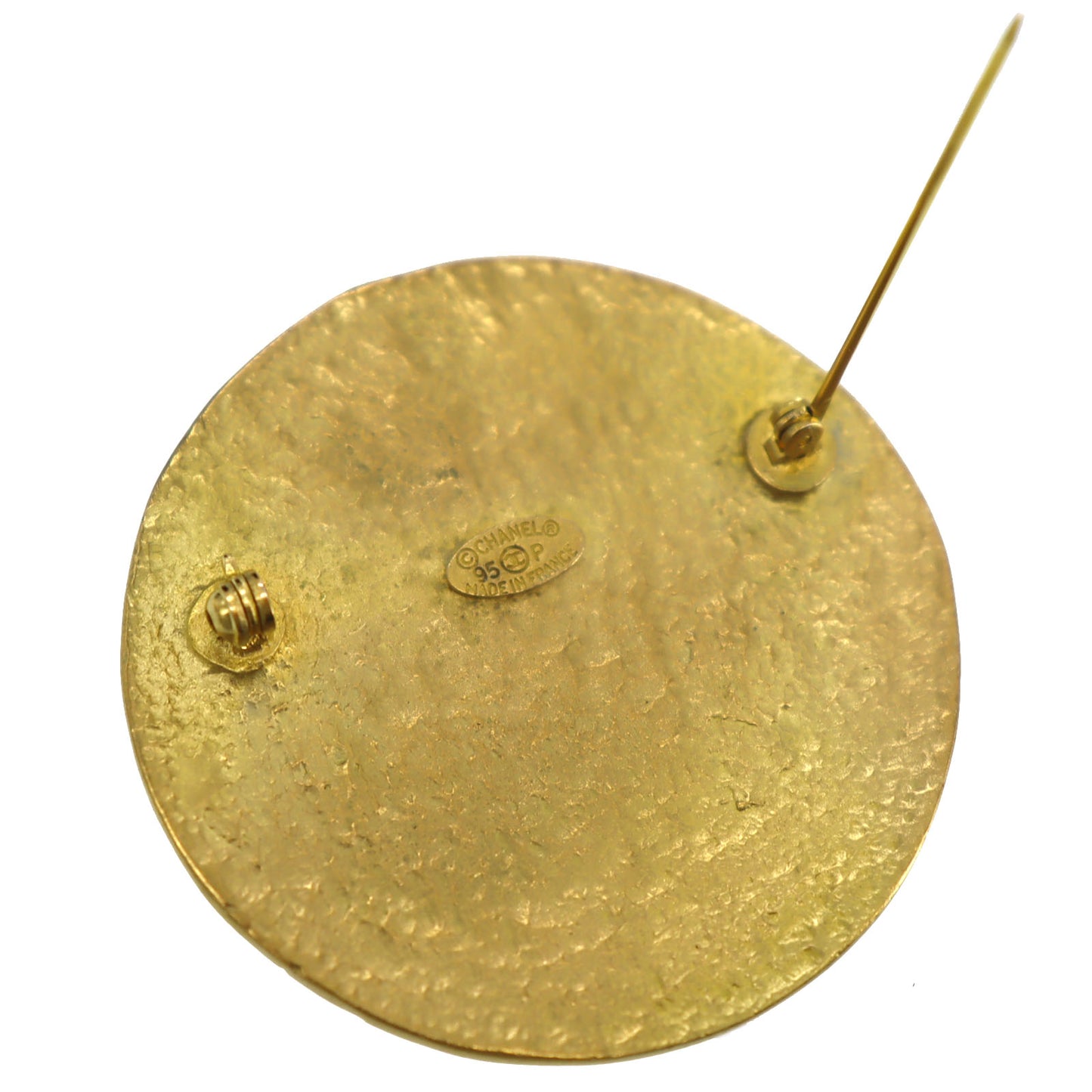 CHANEL CC Logos Circle Pin Brooch Gold Plated 95P #CD658