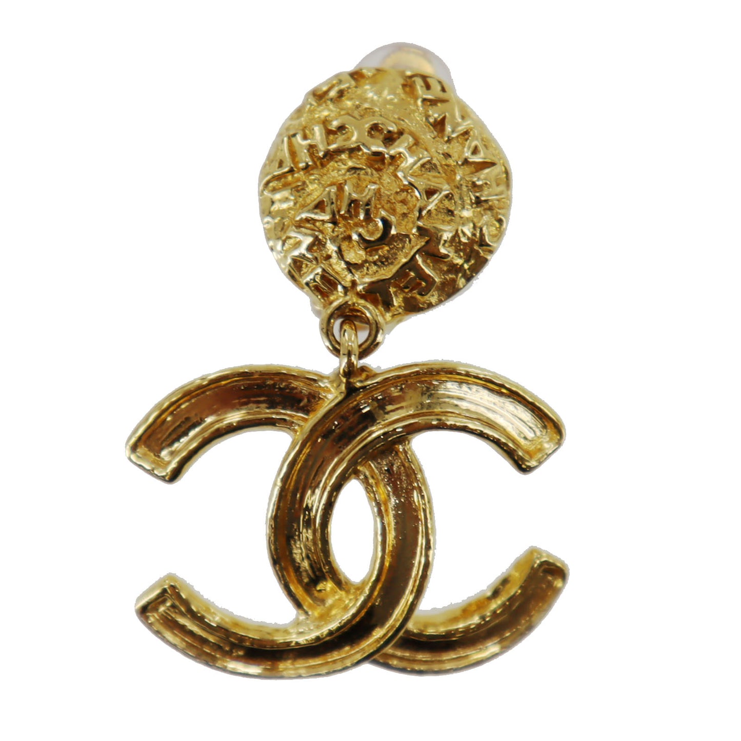 CHANEL CC Logos Circle Earrings Gold Clip-On 95A #AG999