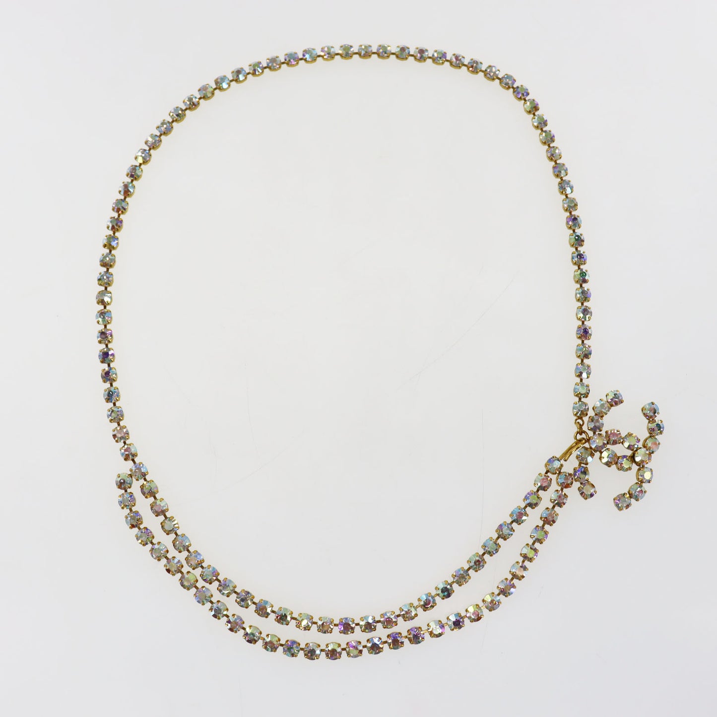 CHANEL CC Logos Rhineston Belt Gold Plated 96 P #CS201