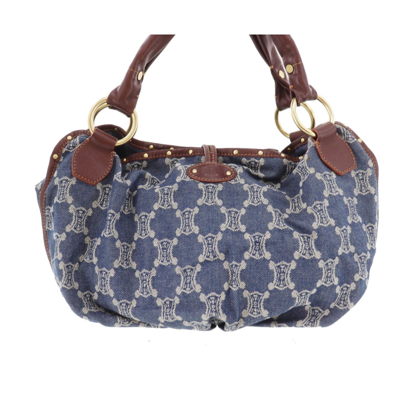 CELINE Macadam Pattern Used Shoulder Handbag Denim Vintage #DA772