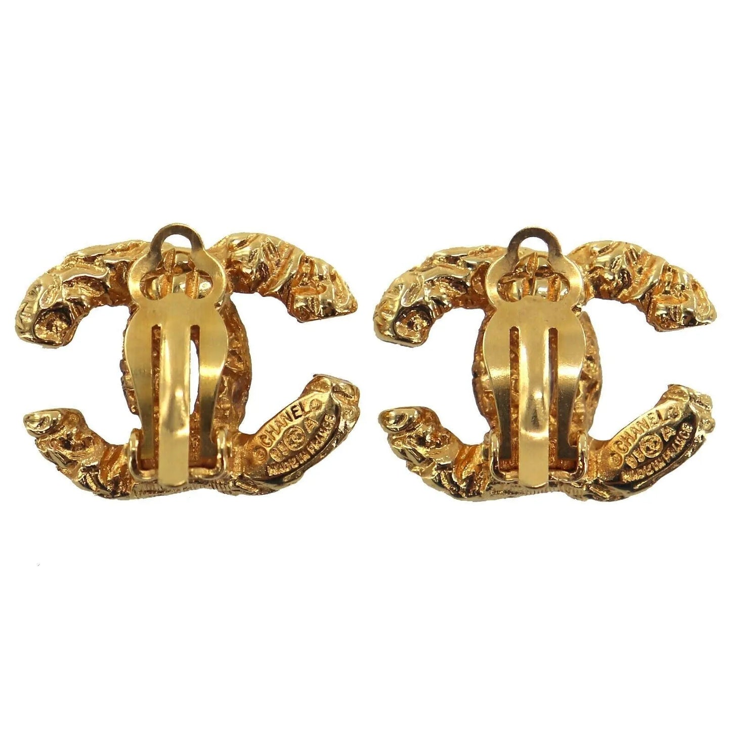 CHANEL CC Logos Earrings Gold Clip-On 95A #AE654