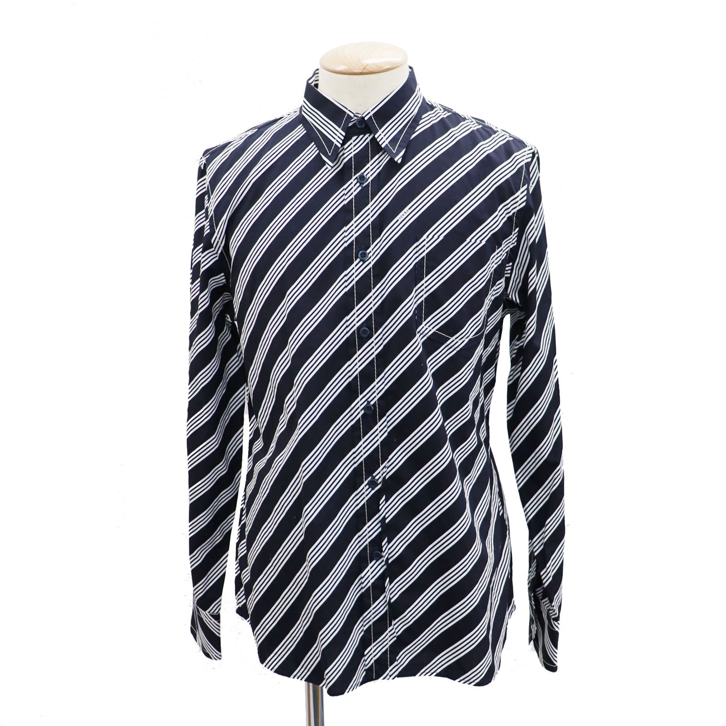 PRADA Logos Tops Shirt Light Navy White 100% Cotton Size 42 #AG994