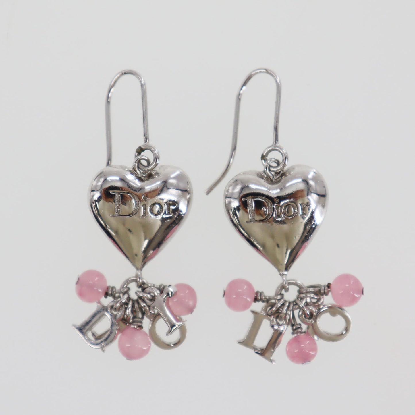 Christian Dior Heart Hook Pierced Earrings Silver Plated #ED419