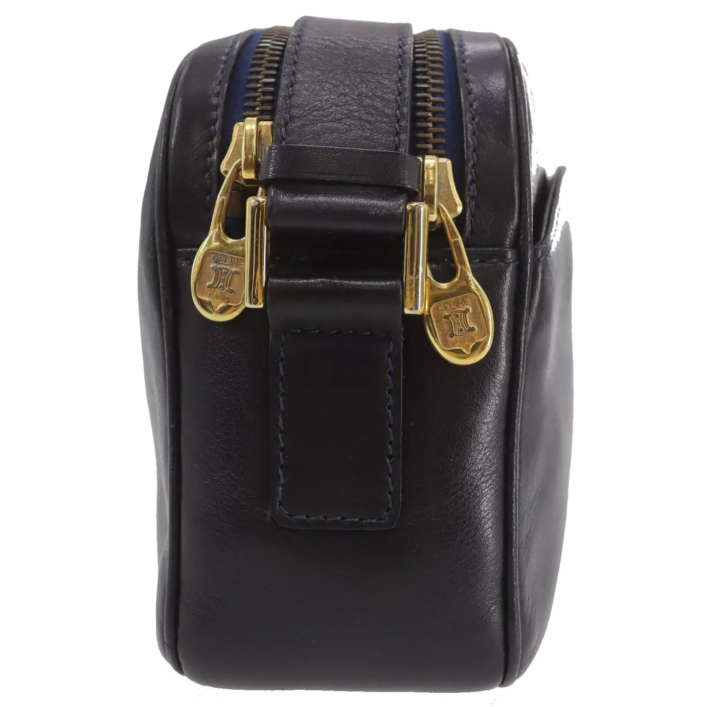 CELINE Logos Shoulder Bag Navy Leather #AH82