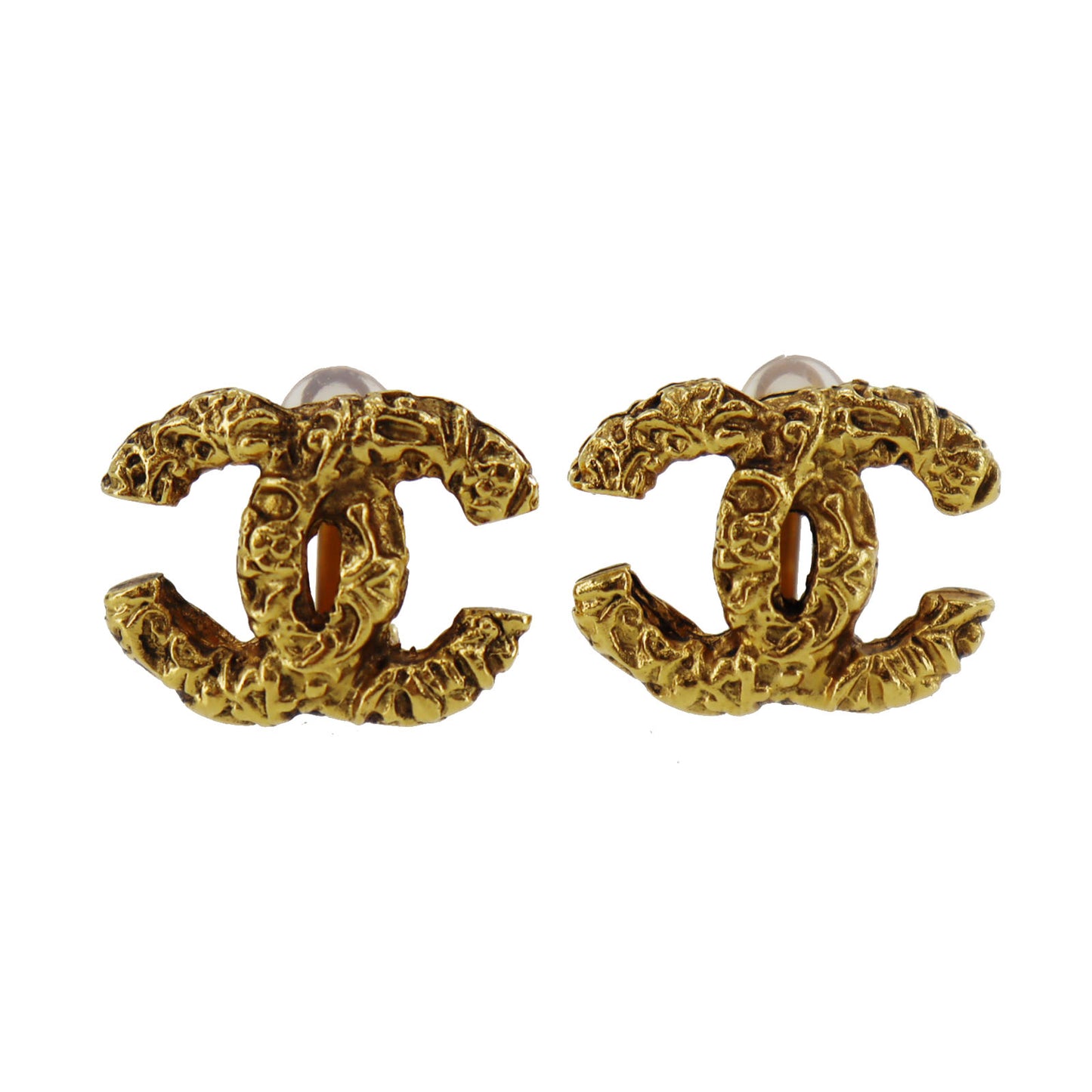 CHANEL CC Logos Earrings Gold Clip-On Vintage 93A #AG768