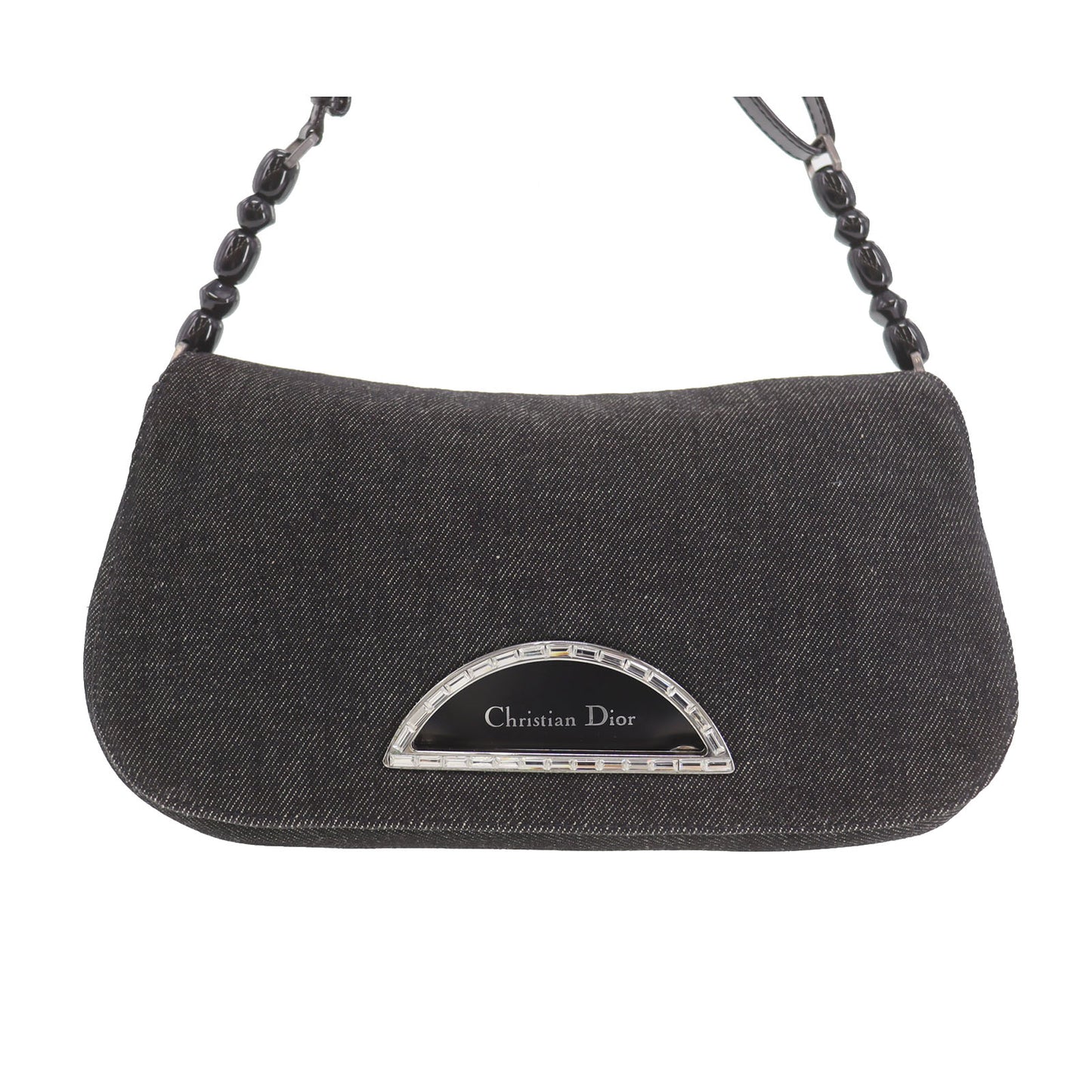 Christian Dior Maris Pearl Handbag Black Denim Canvas #CG970