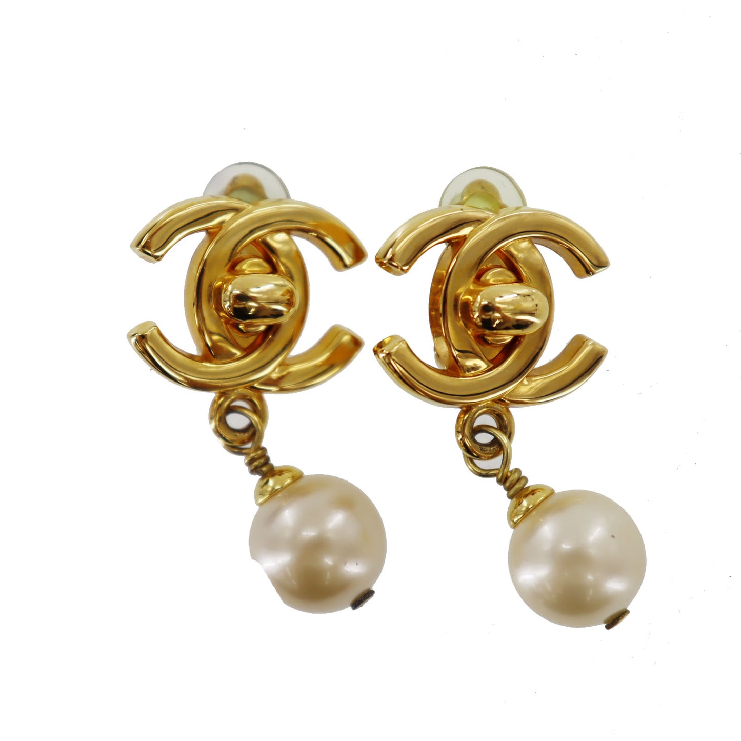 CHANEL CC Logos Pearl Earrings Clip-On 97P #AG5