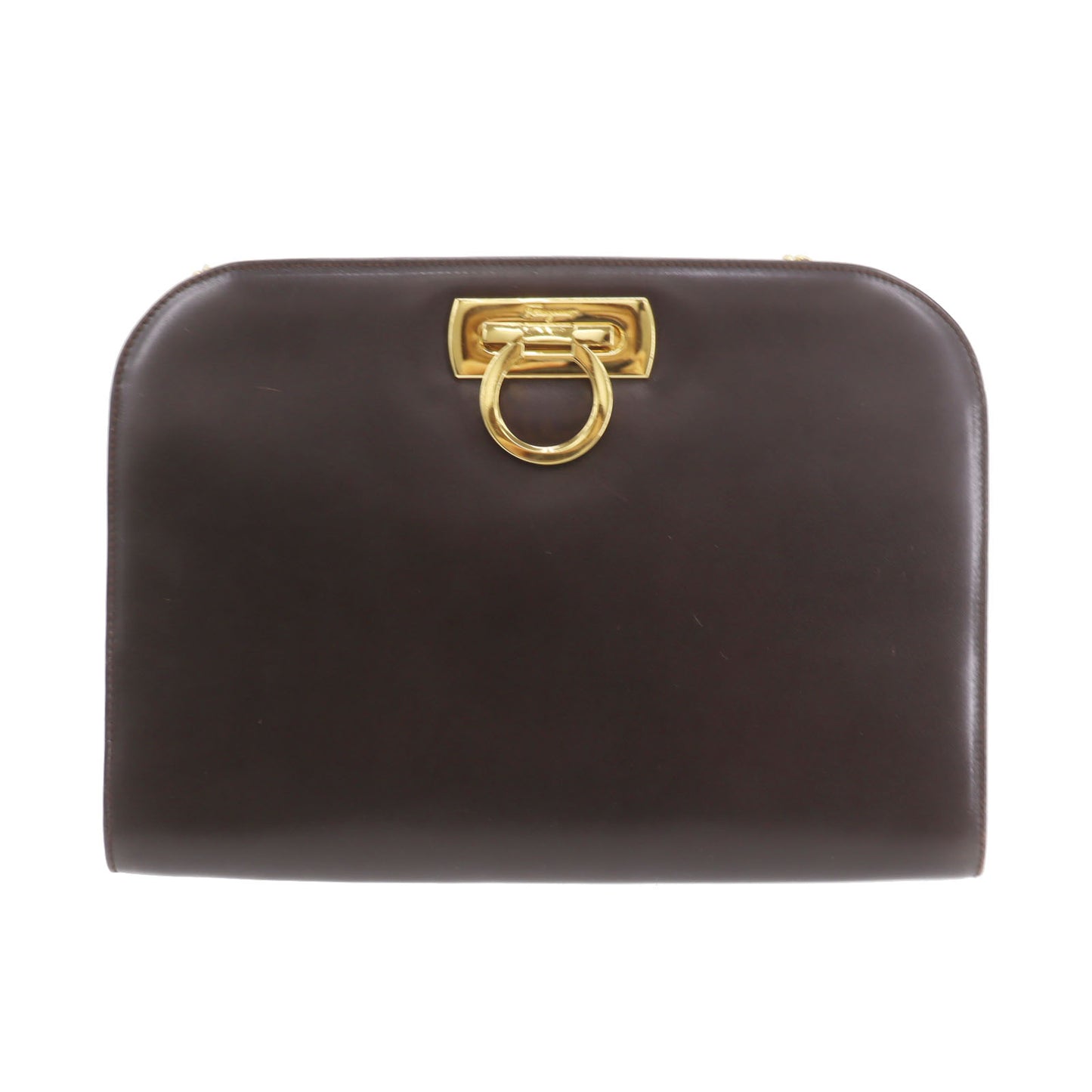Salvatore Ferragamo Gancini 2Way Clutch Shoulder Bag Brown Leather #AG134