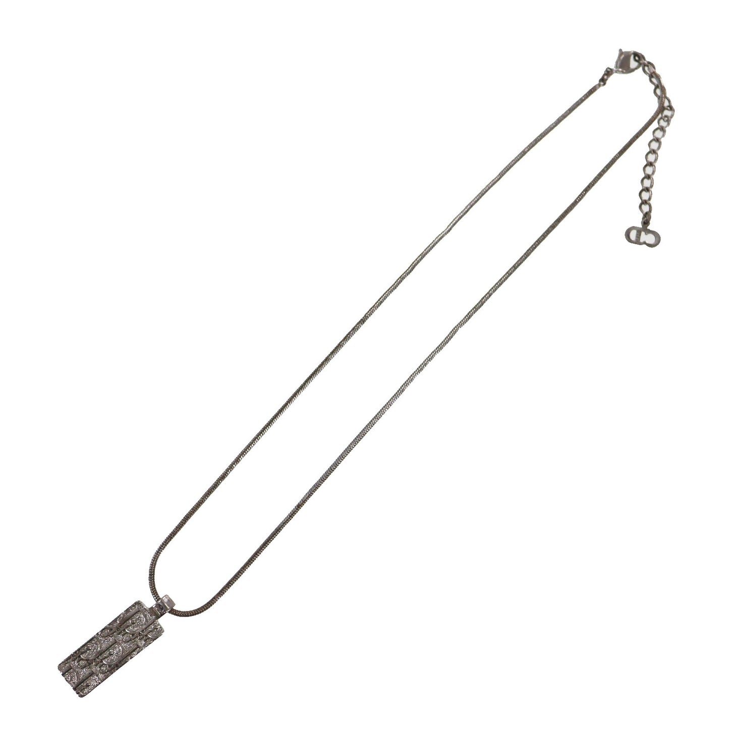 Christian Dior Logos Rhinestone Plate Necklace Silver #CS546
