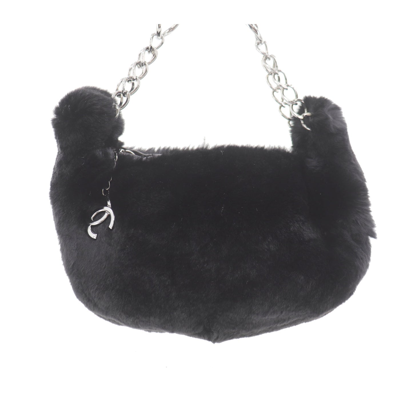 CHANEL Shoulder Handbag Black fur #EC471