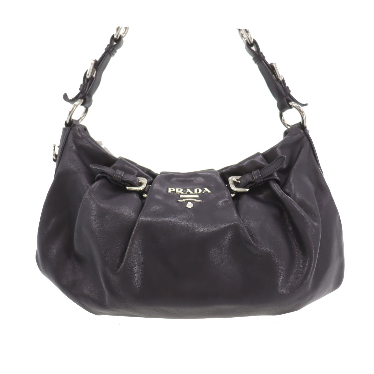 PRADA Logos Shoulder Handbag Black Leather #ED81
