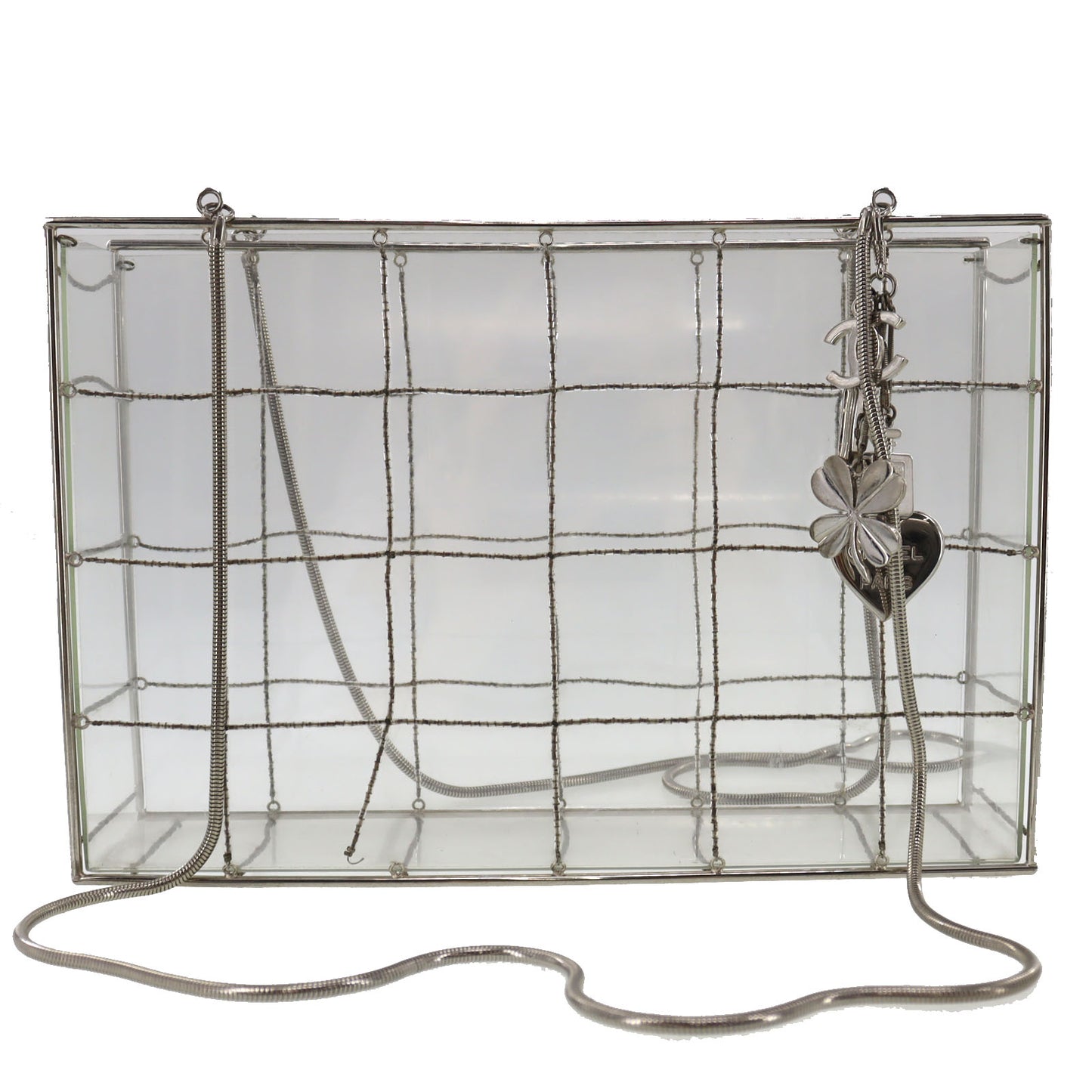 CHANEL Acrylic Beads Snake Chain Shoulder Bag Square Clear #AG172