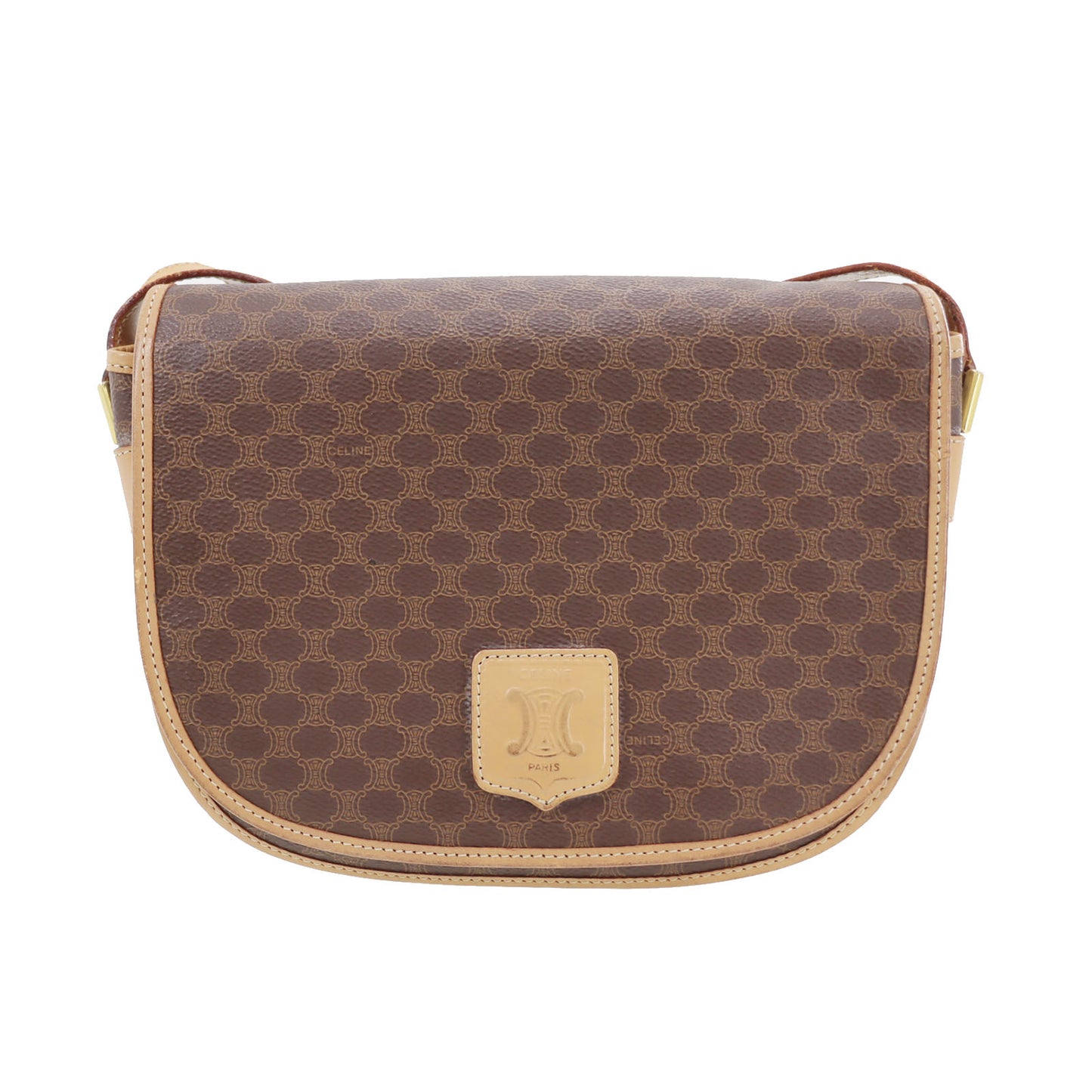 CELINE Macadam Pattern Shoulder Bag Brown PVC Leather #CP288