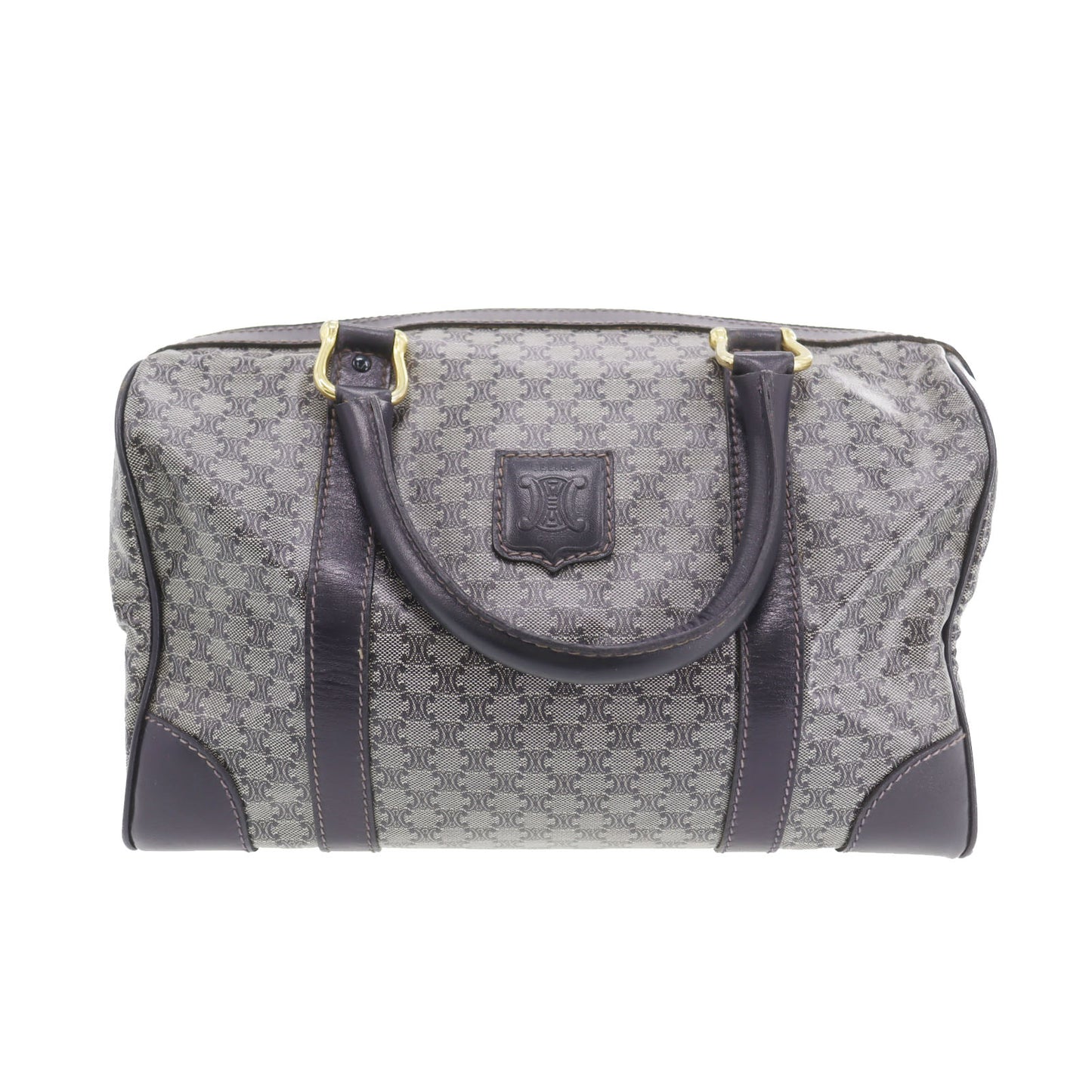 CELINE Macadam Pattern Boston Handbag Navy PVC Leather #AH231