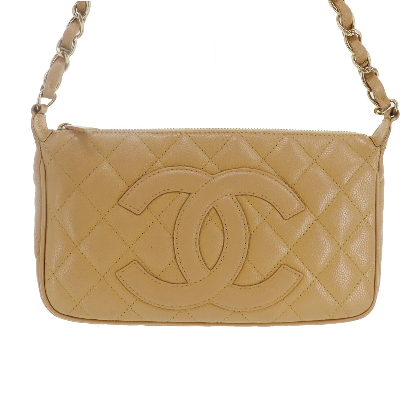 CHANEL CC Logo Shoulder Bag Beige Leather #CS561