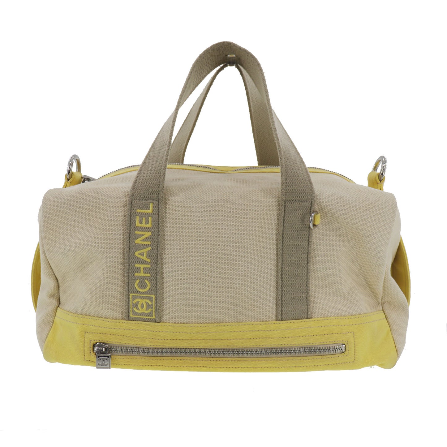 CHANEL Sports Line Boston Bag Beige Yellow Canvas #EF363