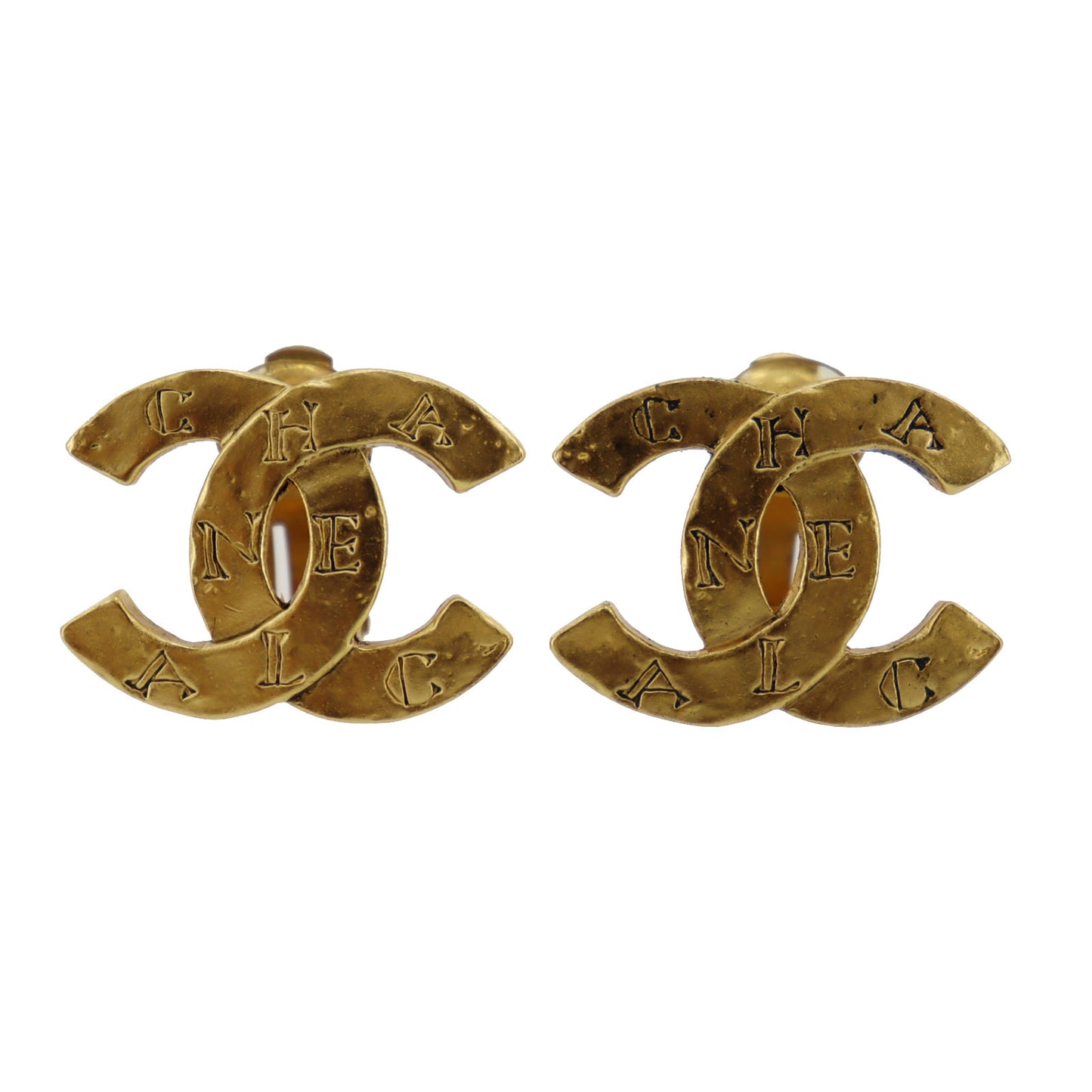 CHANEL CC Logos Earrings Gold Clip-On 99A #CA589