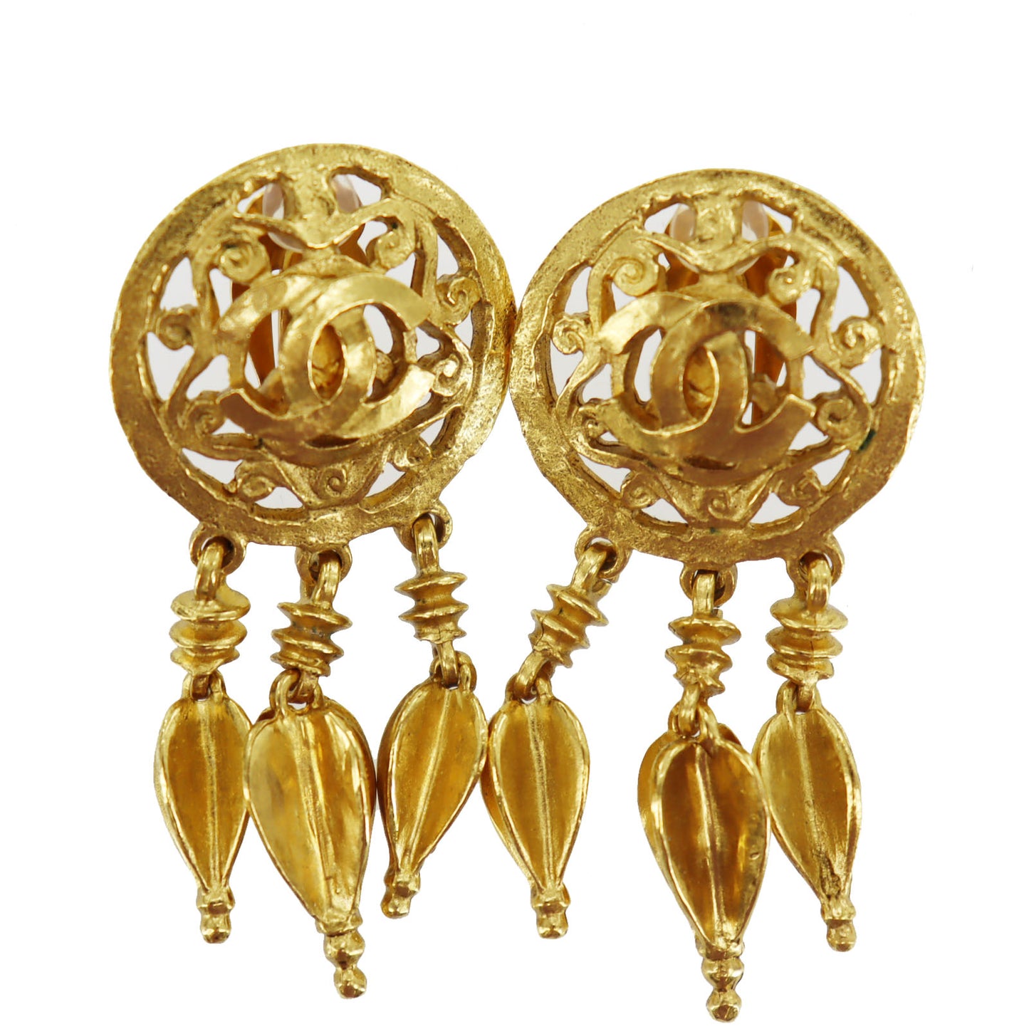 CHANEL CC Logos Circle Earrings Gold Clip-On 95 A #AH672