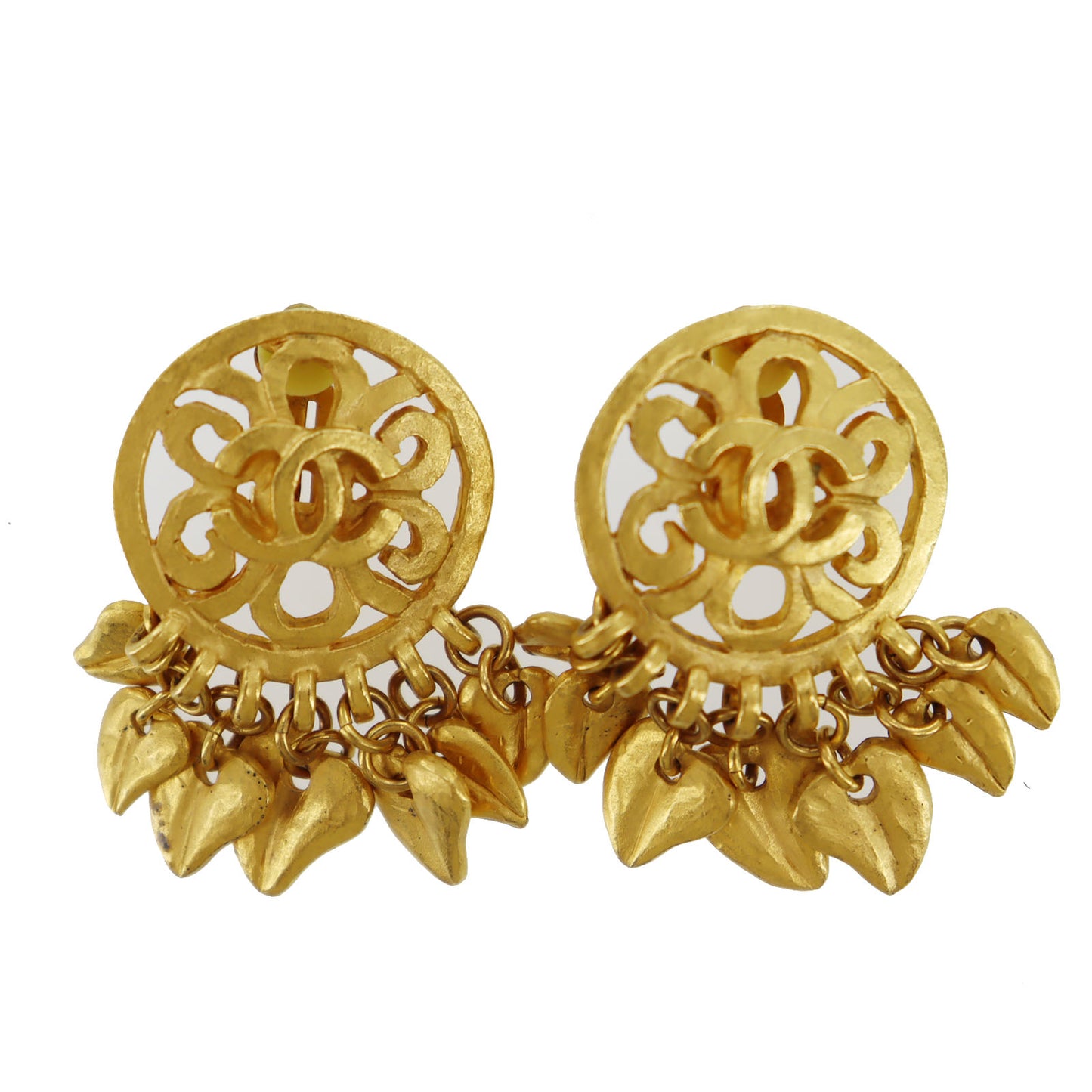 CHANEL CC Logos Earrings Gold Clip-On 95P #AH668