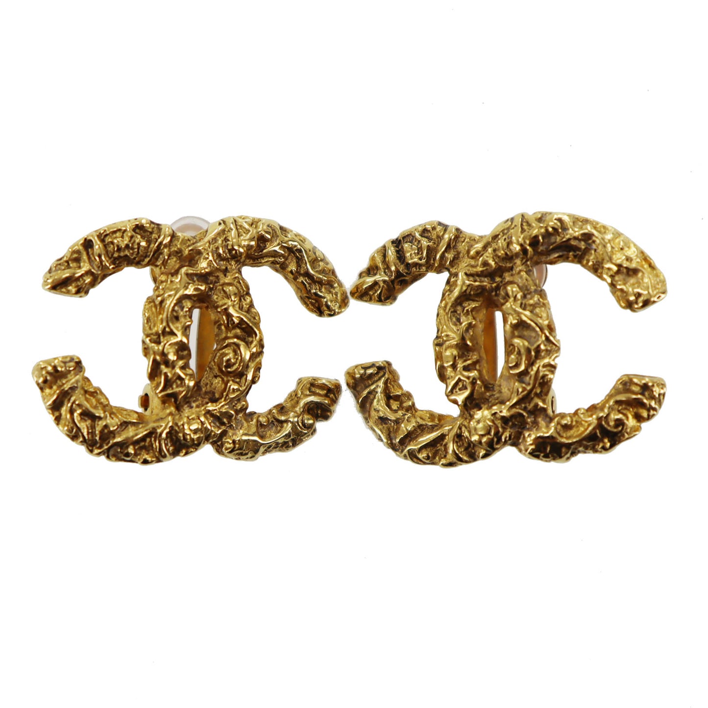 CHANEL CC Logos Earrings Gold Clip-On 03A #AG186