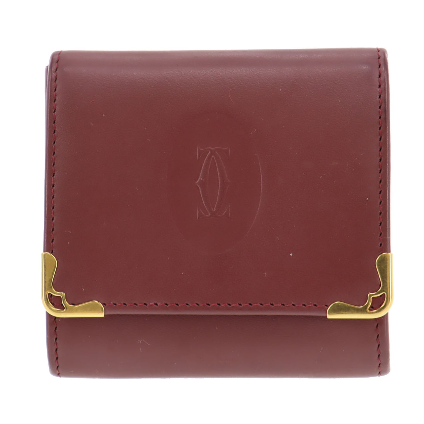 Cartier Logos Must Line Coin Case Bordeaux Leather #AH294