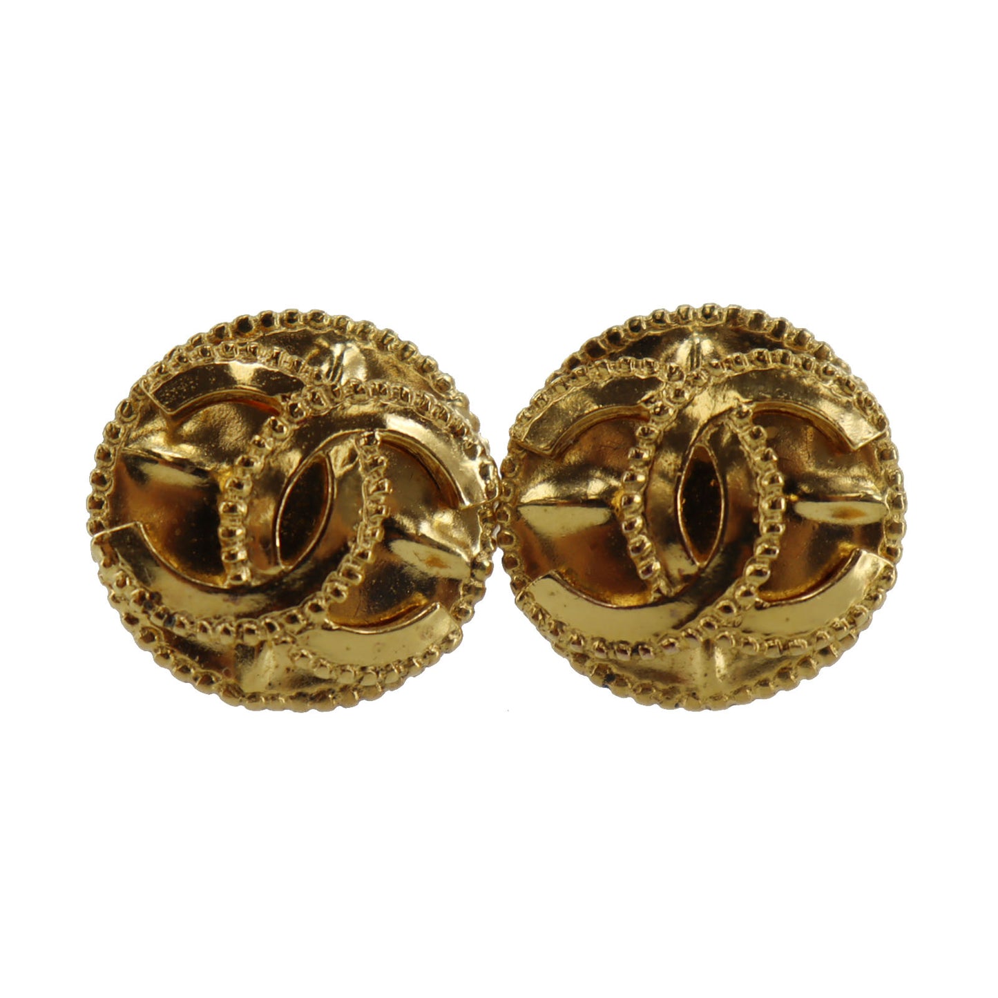 CHANEL CC Logos Circle Earrings 97 A Clip-On Gold #BR366