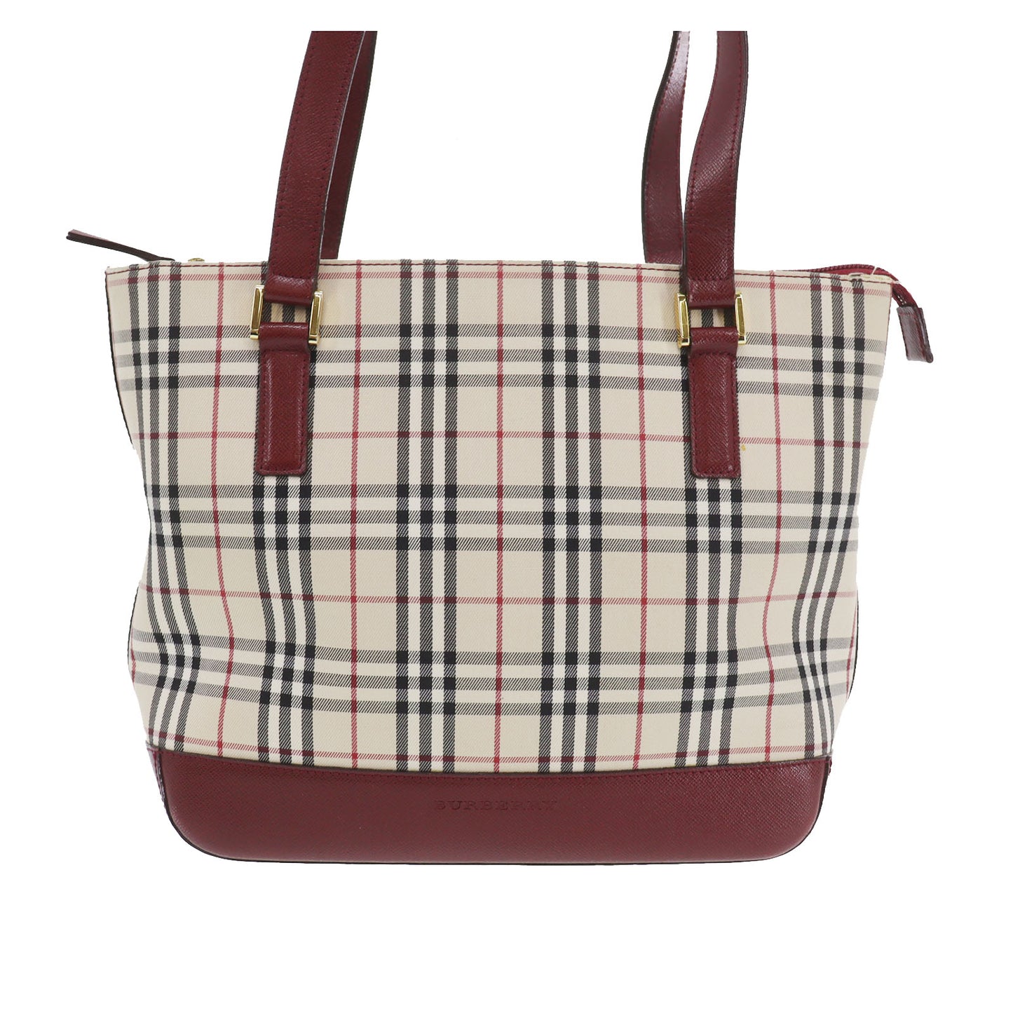 Burberry Nova Check Handbag Beige Bordeaux Canvas #BT778