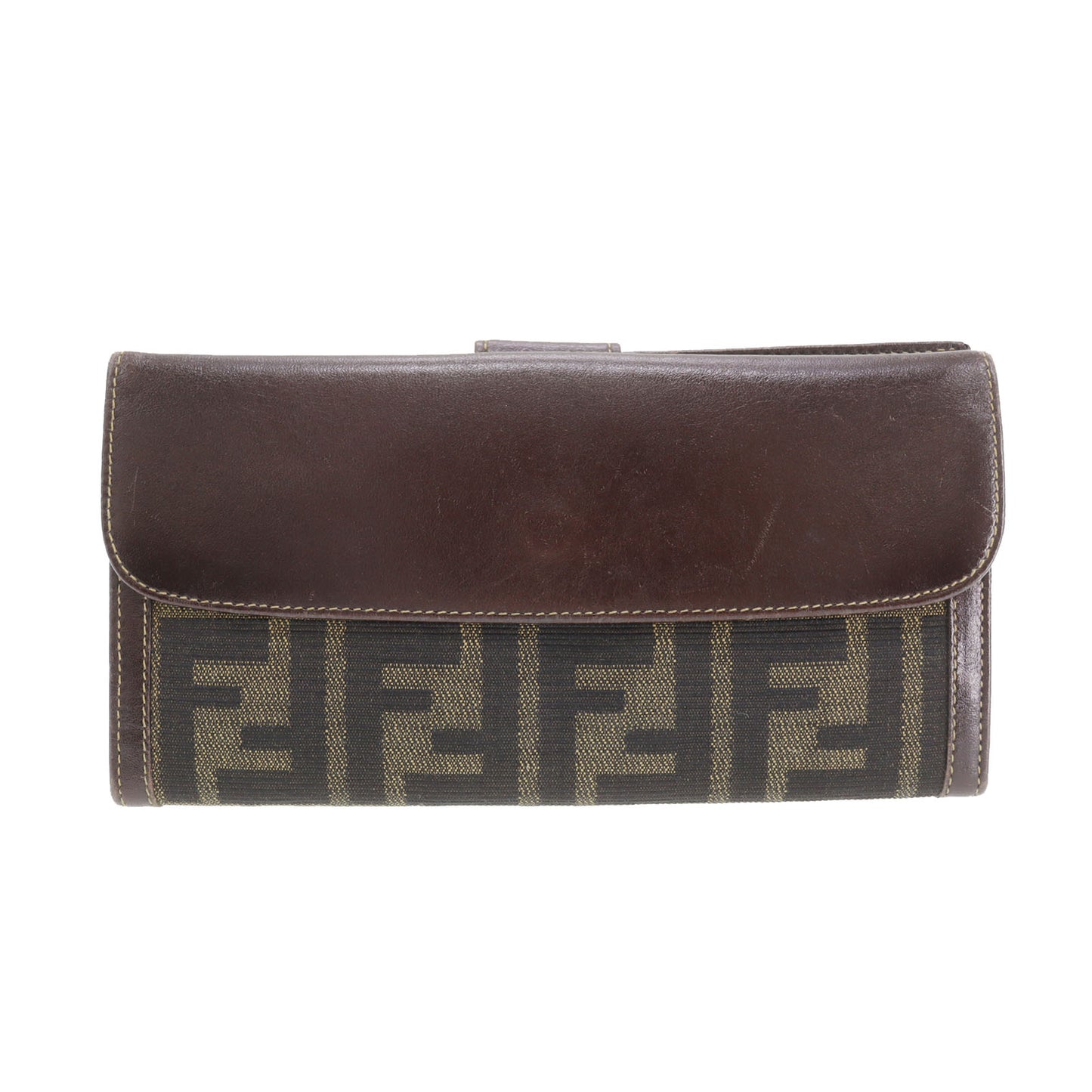 FENDI Zucca Bi-fold Long Wallet Brown Canvas Leather #CN100