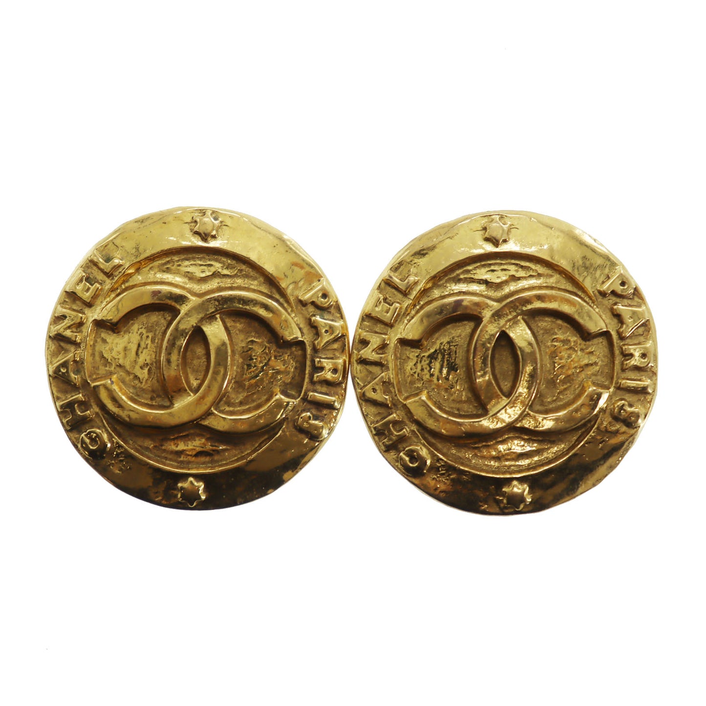 CHANEL CC Logos Round Gold Clip-On Circle Earrings 2853 #BR163