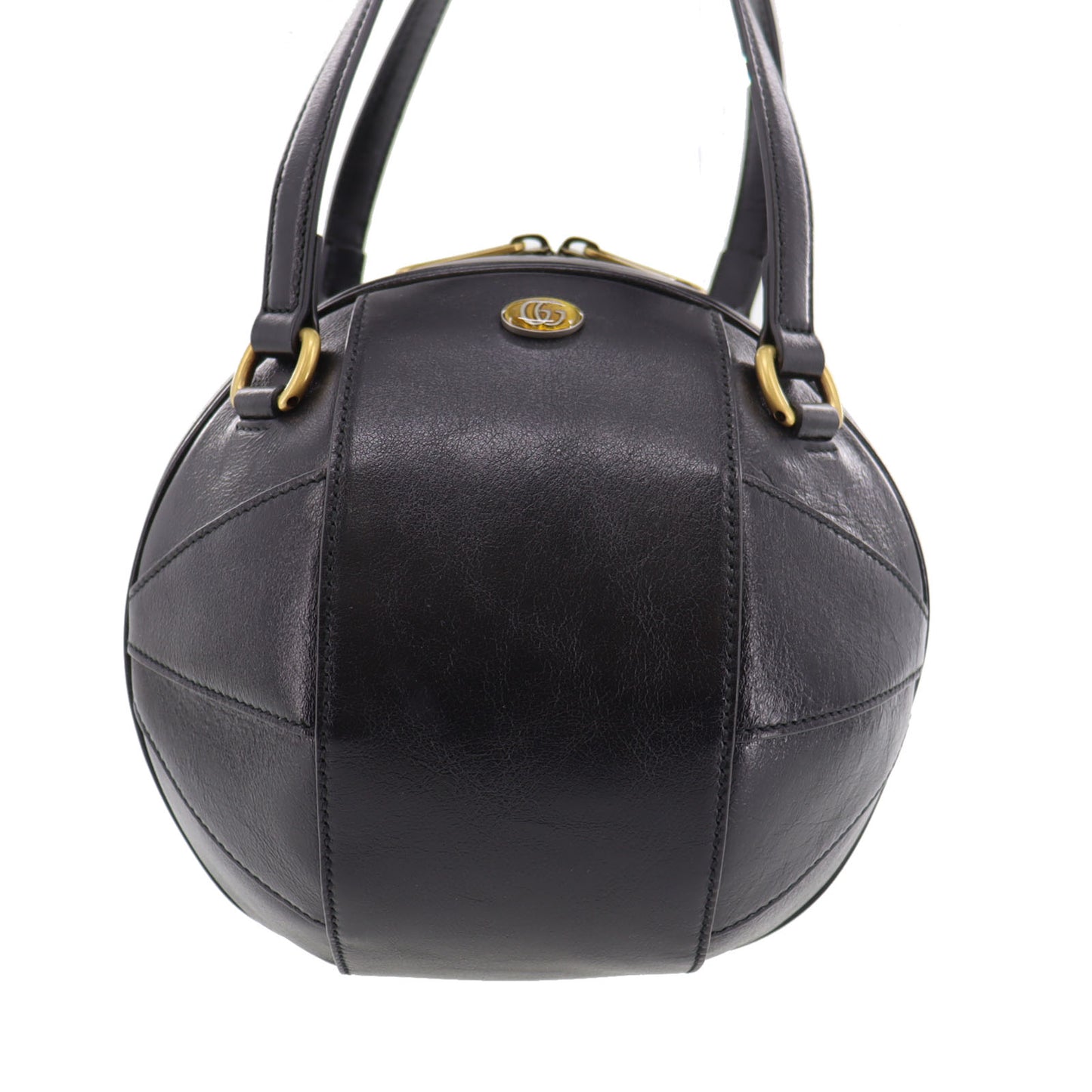 GUCCI Basket Ball Shape Handbag Black Leather #AH692