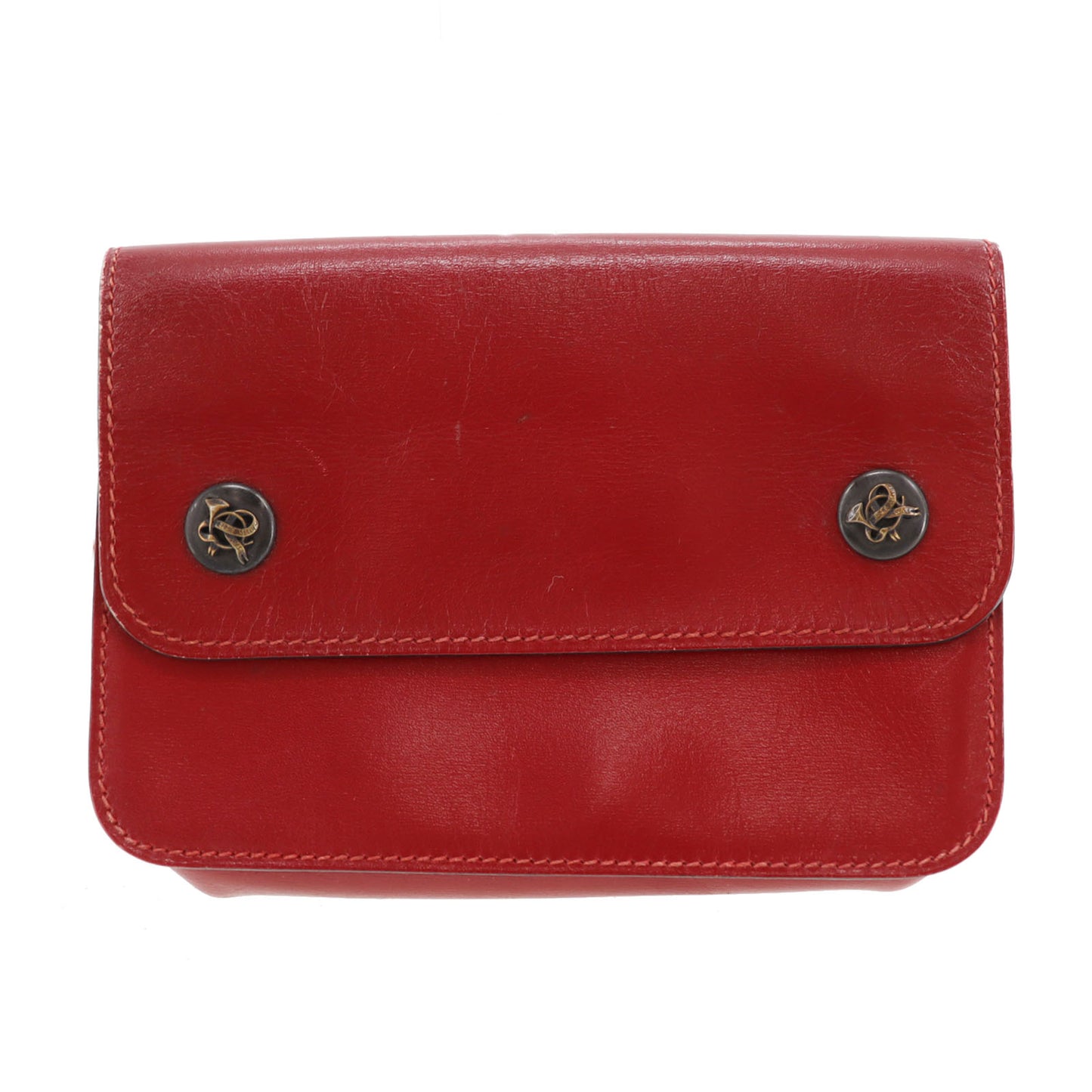 HERMES Waist Pouch Bag Red Leather #BP773