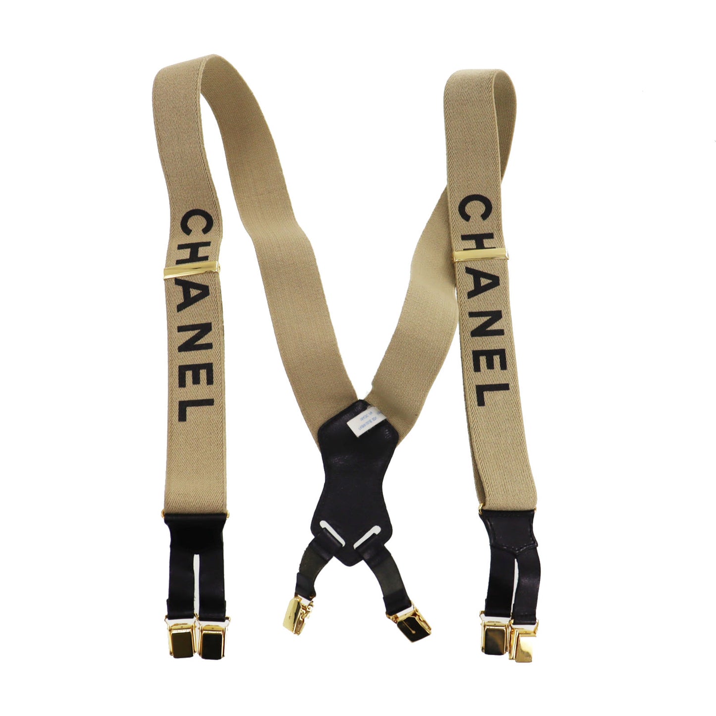 CHANEL Logo Suspender Beige Sewing Elastic Leather #CJ735