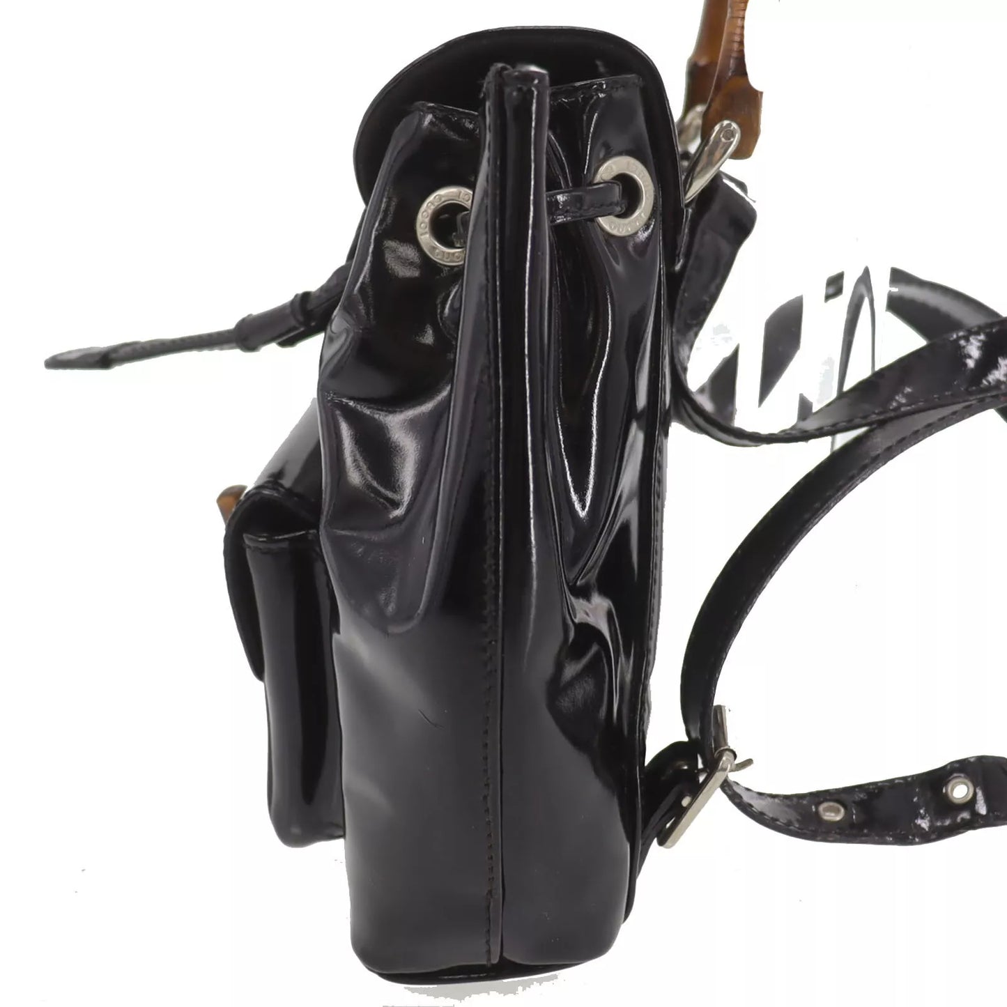 GUCCI Bamboo 2 Way Backpack Black Patent Leather #AF885