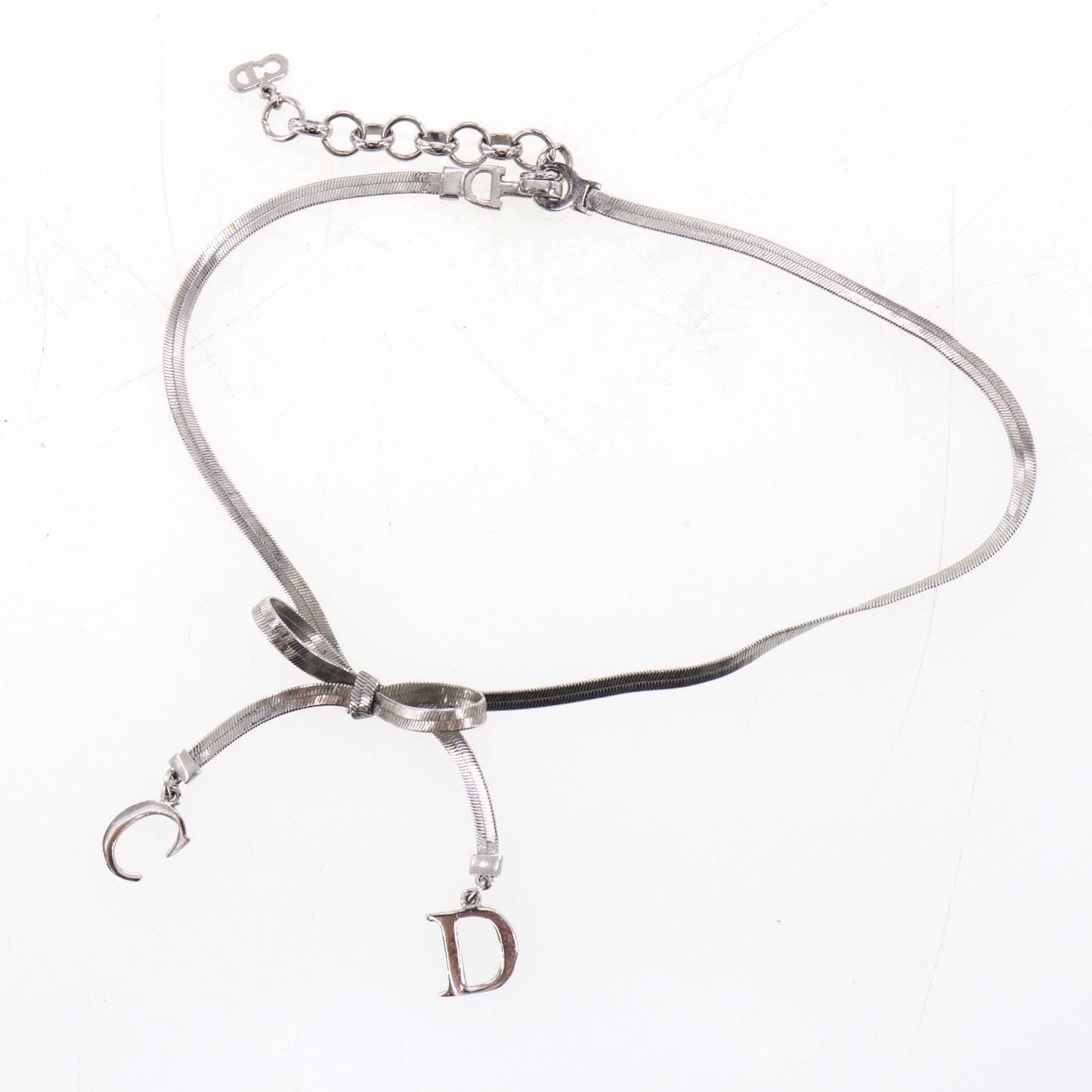 Christian Dior Bow Choker Necklace Silver #EH518
