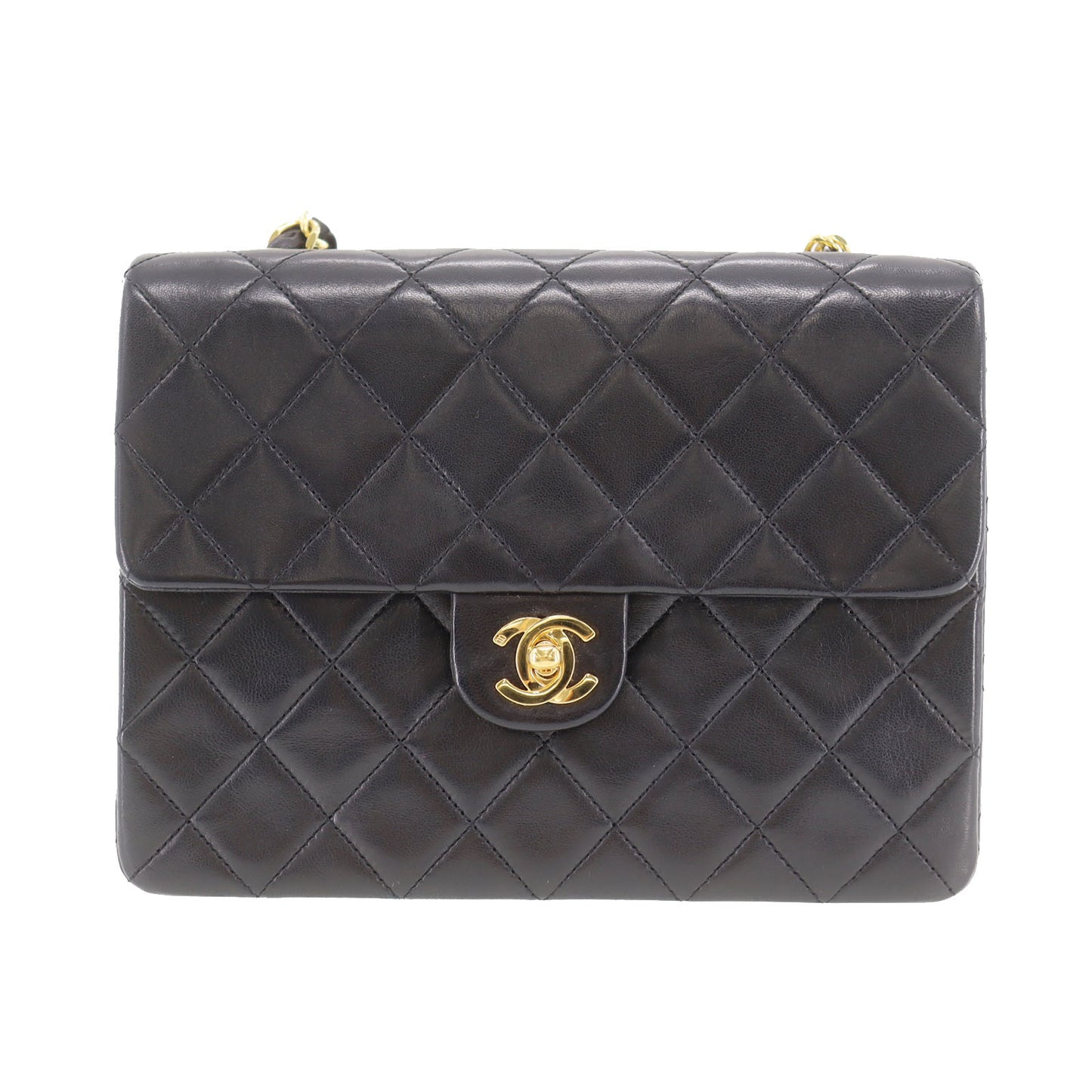 CHANEL Matelasse Shoulder Bag Black Lambskin Leather #CR67