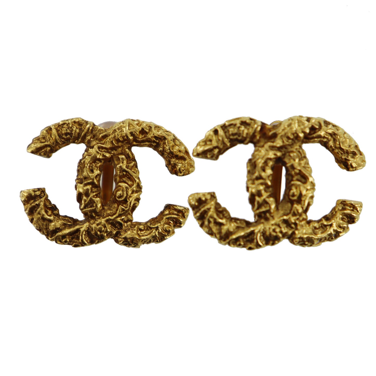 CHANEL CC Logos Earrings Gold Clip-On Vintage 03A #AG849