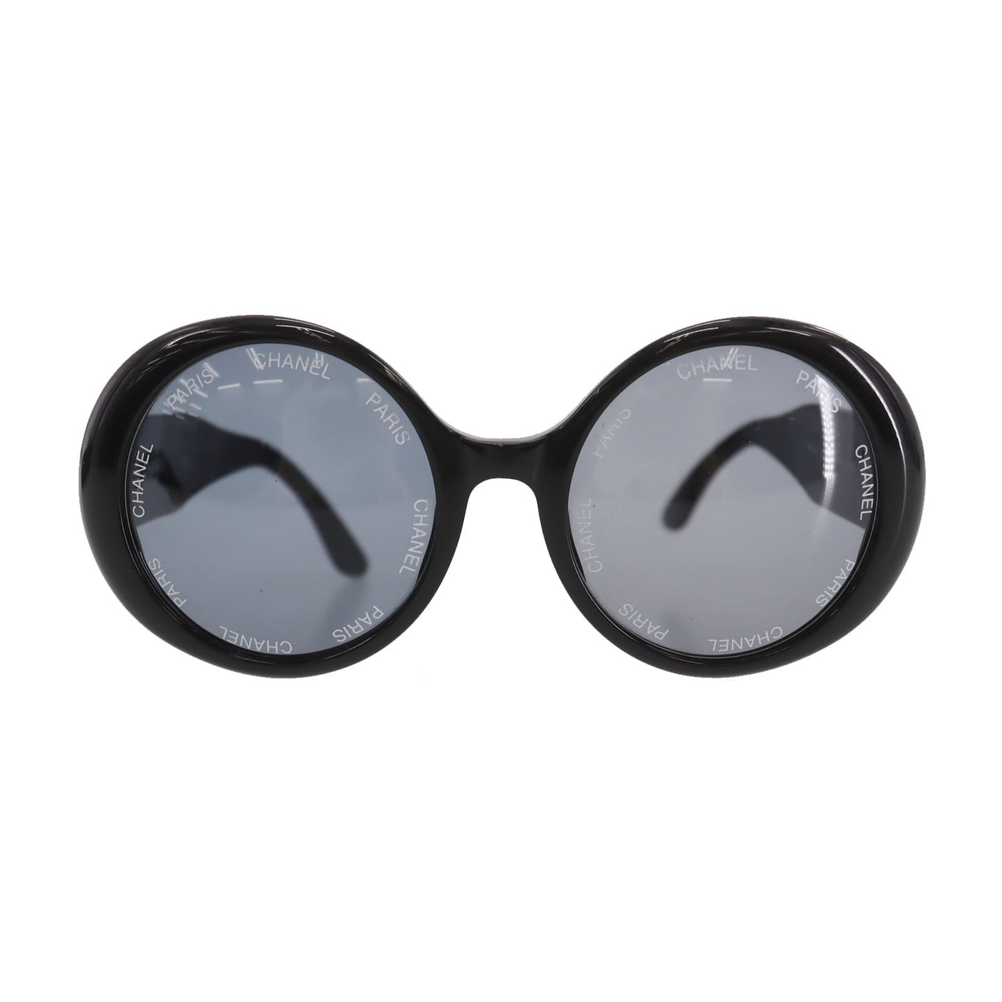 CHANEL CC Logos Sunglasses Black Round Eye Wear #CP867