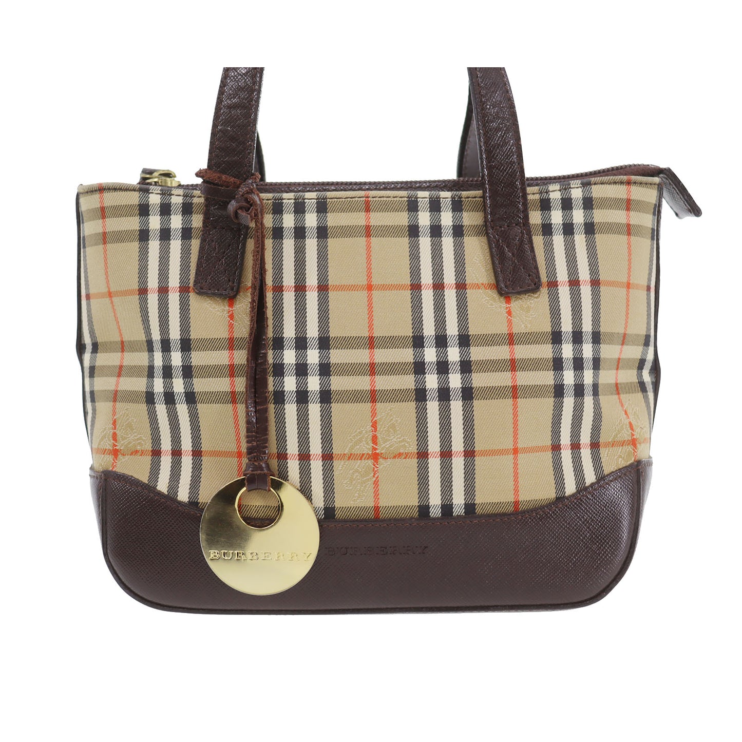 Burberry Burberry Check Mini Tote Handbag Beige Brown Canvas #CL258